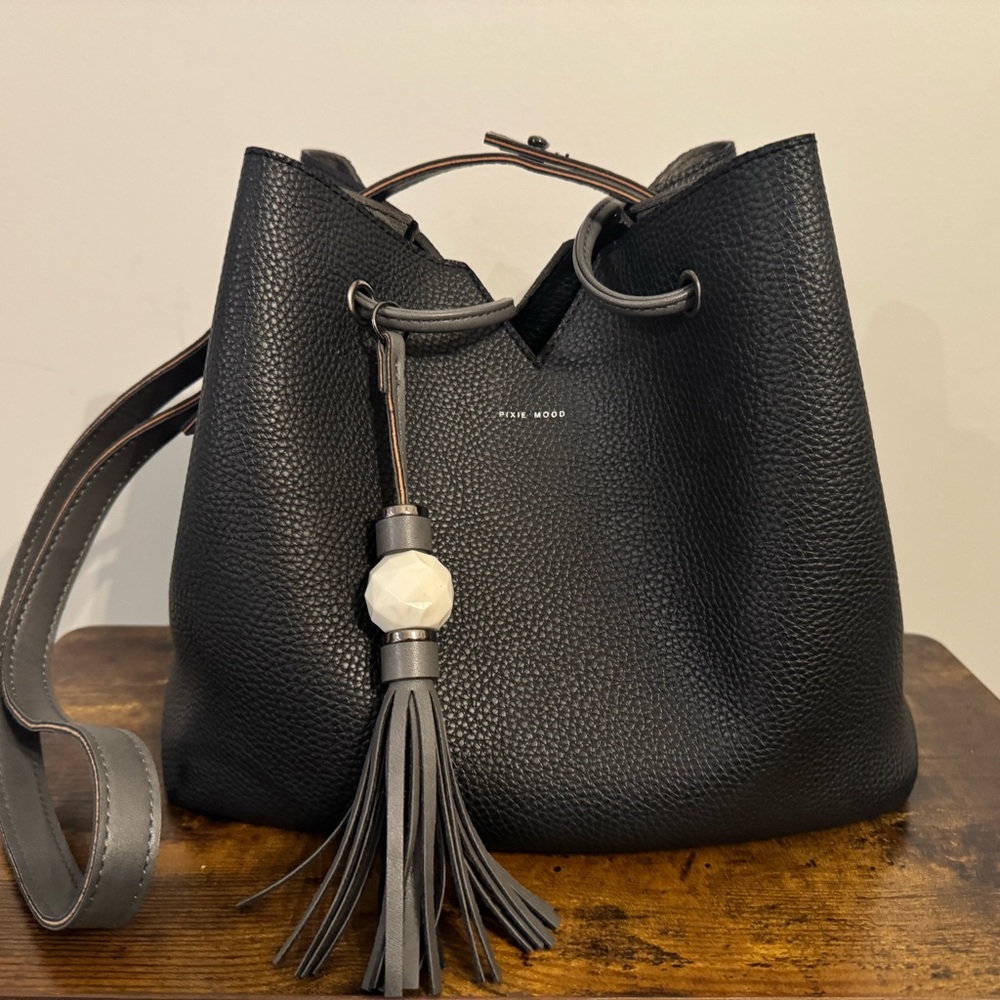 Pixie Mood Black Vegan Leather Bucket Bag